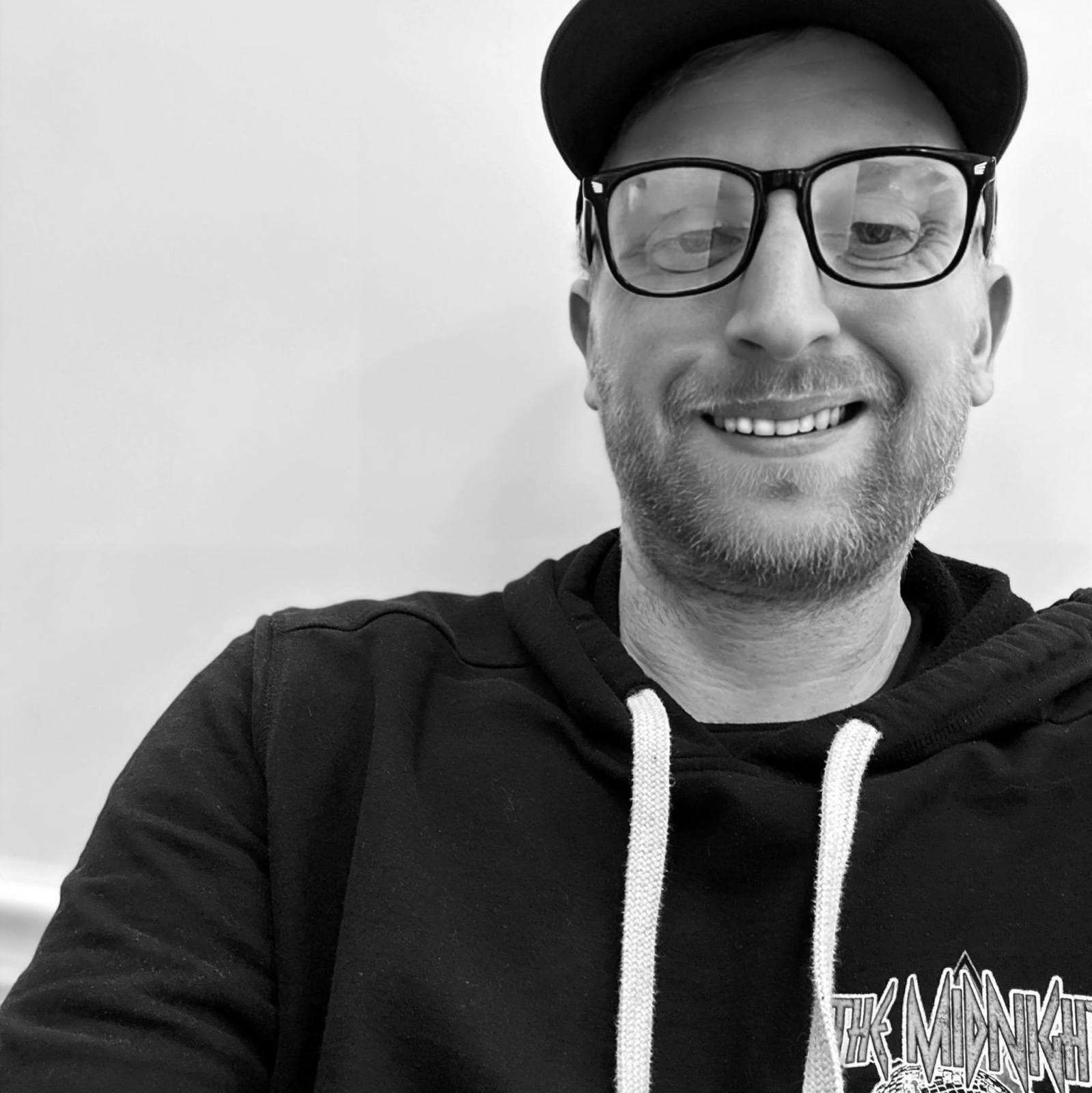 Black-and-white portrait of Zach, founder and builder at Flux Nine Labs in St. Louis